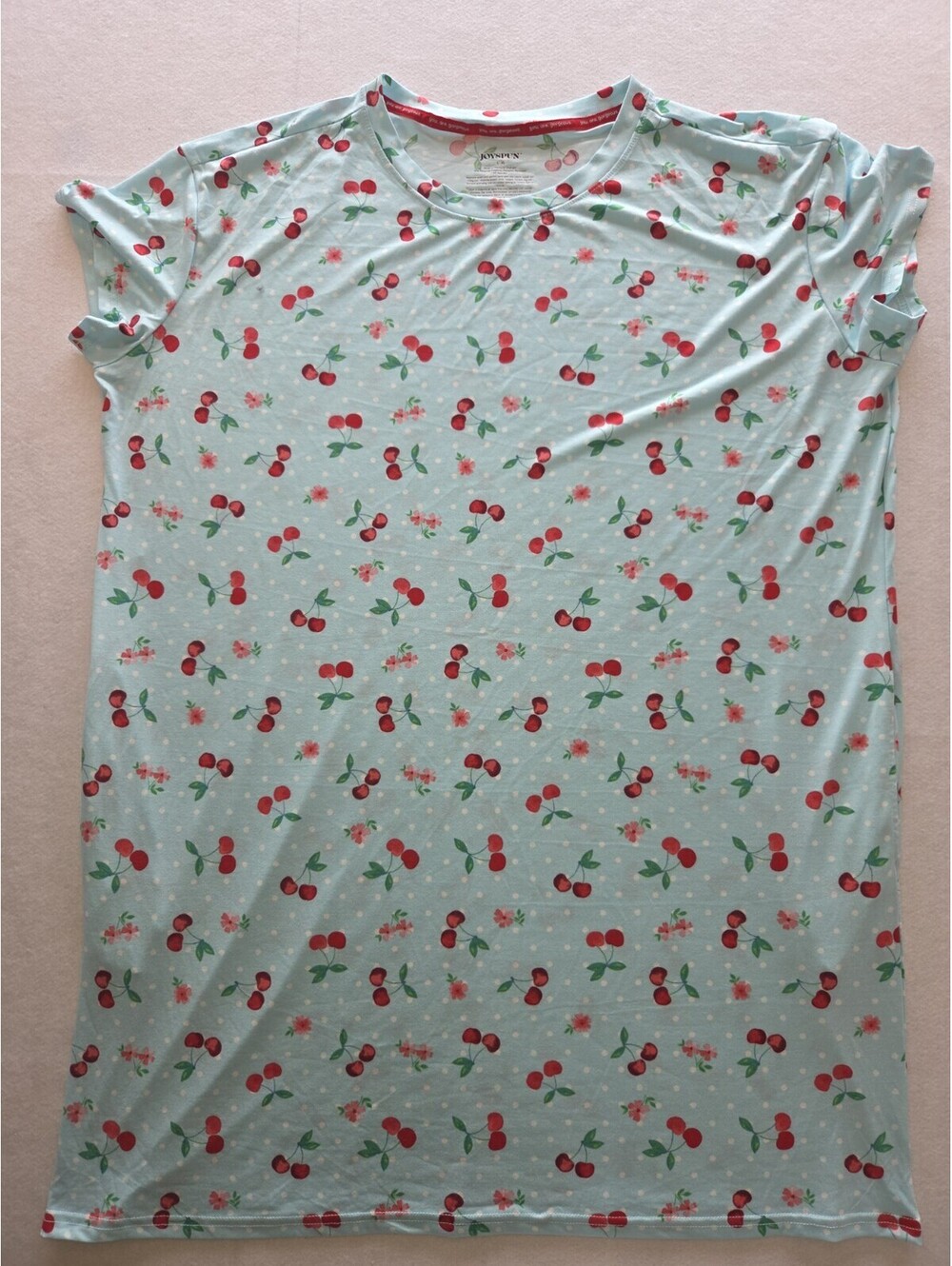 Joyspun Nightie Nightgown Size L-XL Pullover Cherries Pockets CB6 0094